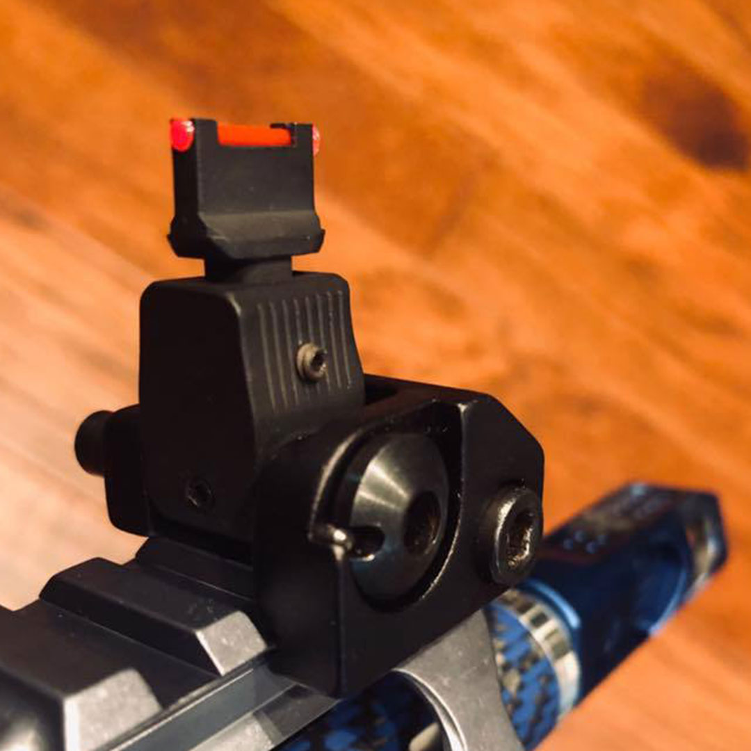 Bugleman Flip Up Fiber Iron Sight Solid and Lightweight Front Rear Sight Compatible for Picatinny Weaver Rail Black Pop up Backup Sights 